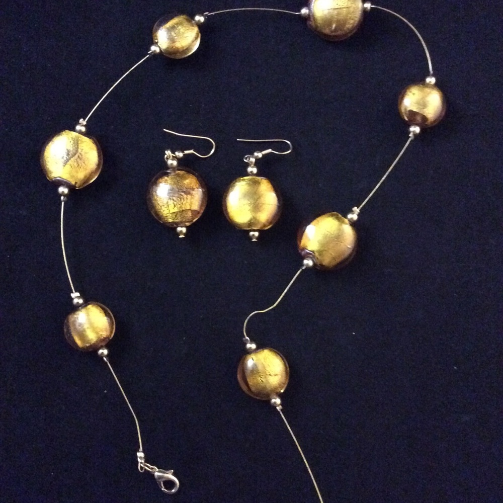 Murano Glass Bead Necklace and Earrings